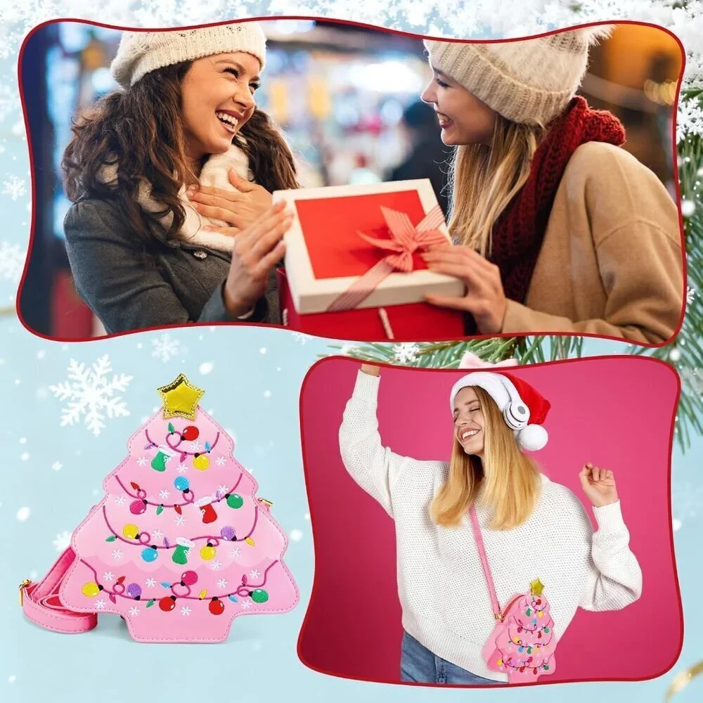 Women Christmas Tree Crossbody Purse Leather Storage Gifts Holiday Fashion